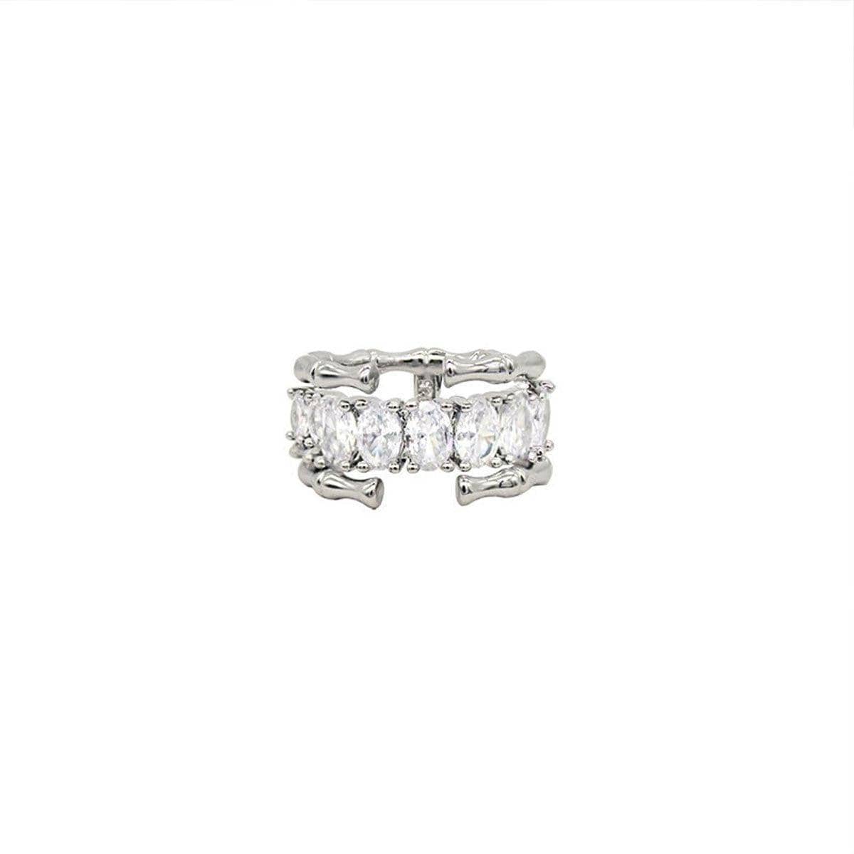 Zircon Ring with Bamboo Joint Design, Adjustable - Silver - view 2