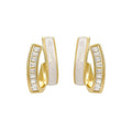 Zircon Stud Earrings for Women - Gold Double Hoop with White Band
