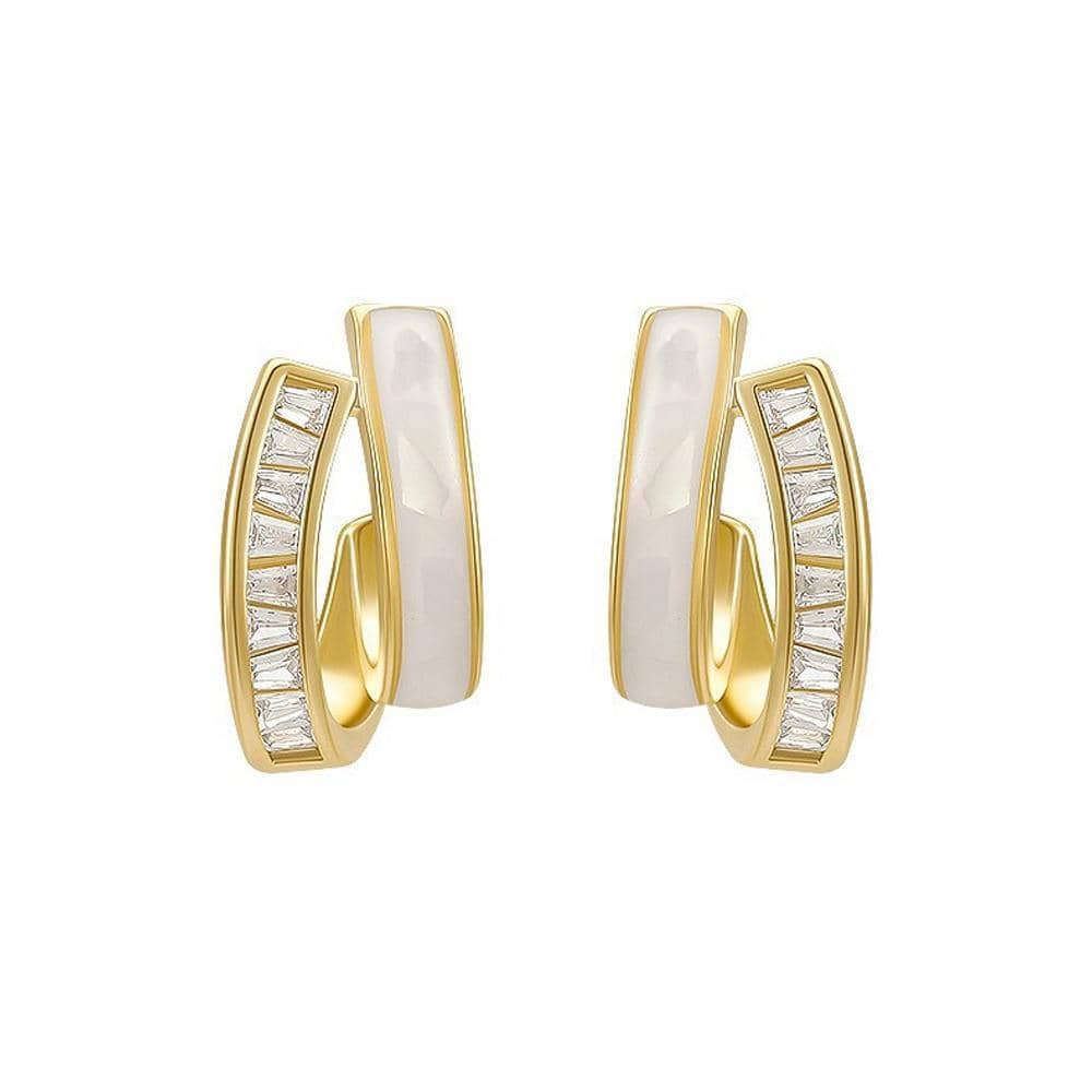 Zircon Stud Earrings for Women - Gold Double Hoop with White Band
