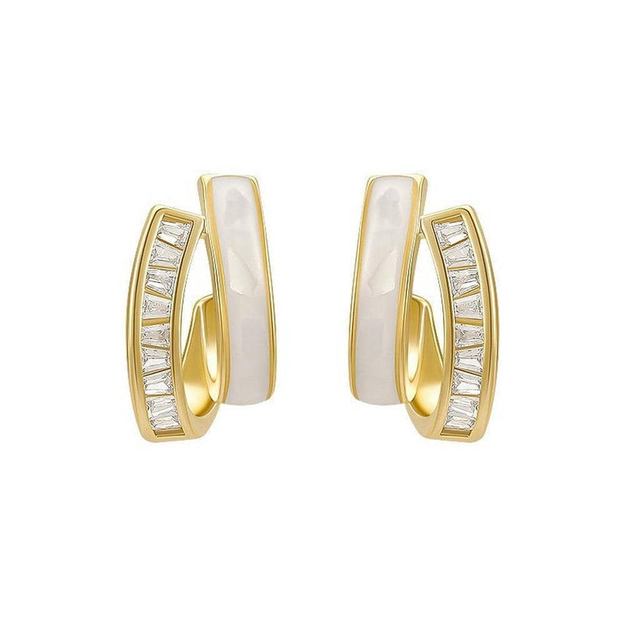 Zircon Stud Earrings for Women - Gold Double Hoop with White Band