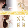 Zircon Stud Earrings for Women - Gold Double Hoop with White Band - view 2