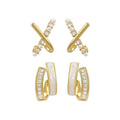 Zircon Stud Earrings for Women - Gold Double Hoop with White Band - view 3