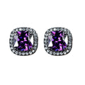 Zirconia Halo Stud Earrings for Women - Black, Purple Stone