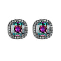Zirconia Halo Stud Earrings for Women - Black, Rainbow Stone