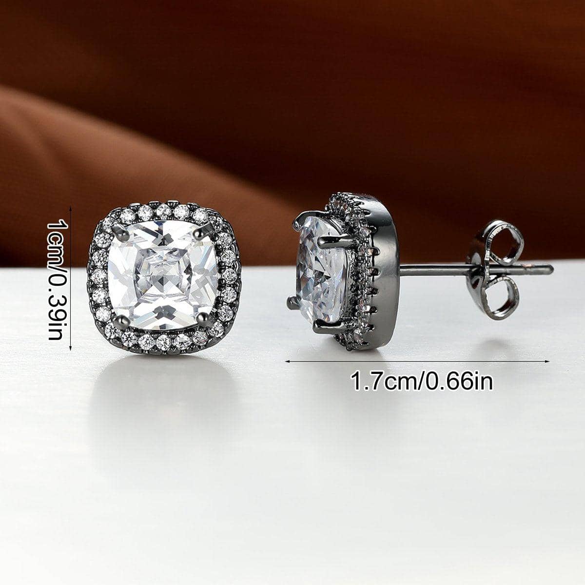 Zirconia Halo Stud Earrings for Women - Black, Rainbow Stone - view 4