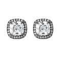 Zirconia Halo Stud Earrings for Women - Black, White Stone