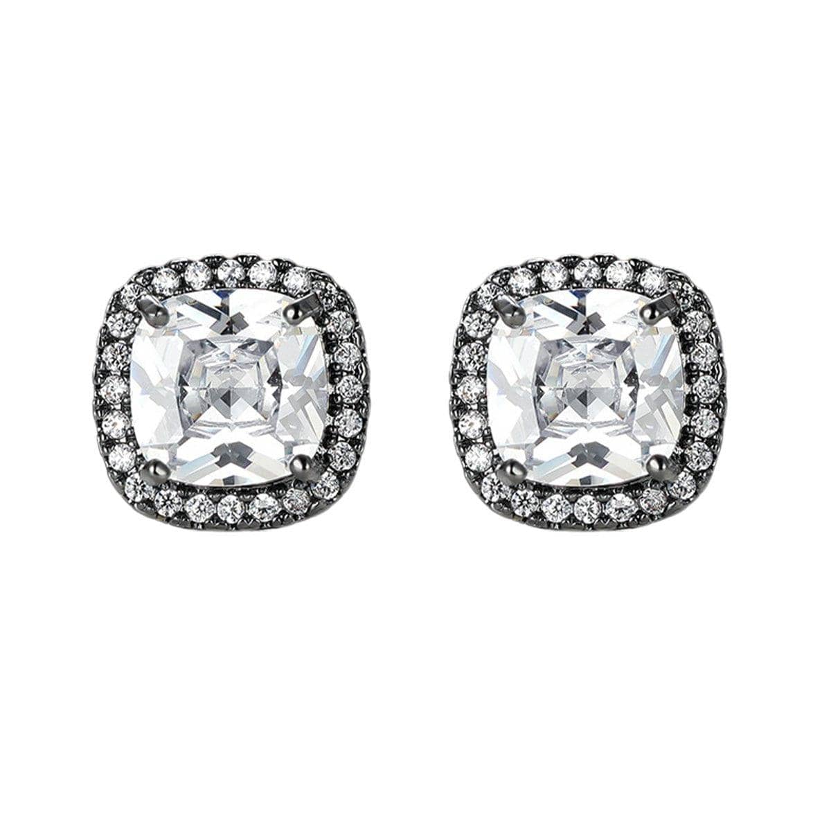 Zirconia Halo Stud Earrings for Women - Black, White Stone