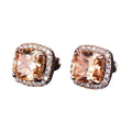 Zirconia Halo Stud Earrings for Women - Rose Gold, Champagne Stone