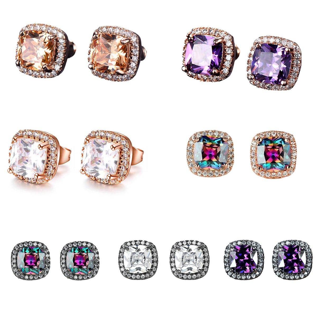 Zirconia Halo Stud Earrings for Women - Rose Gold, Champagne Stone - view 3