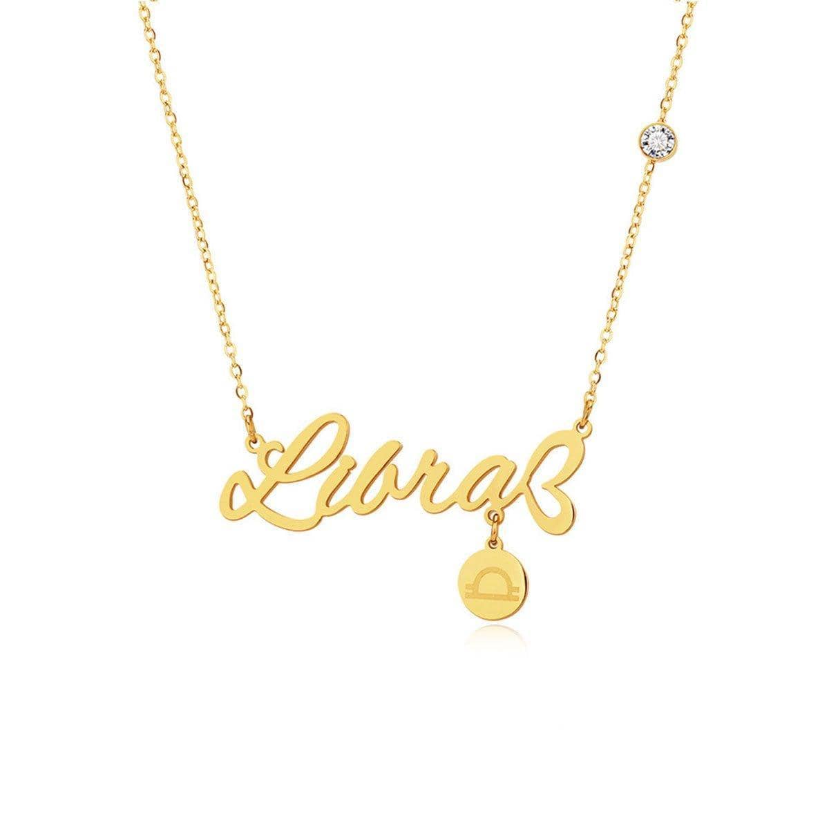 Zodiac Constellation Necklace in Gold-Tone Titanium Steel - Libra